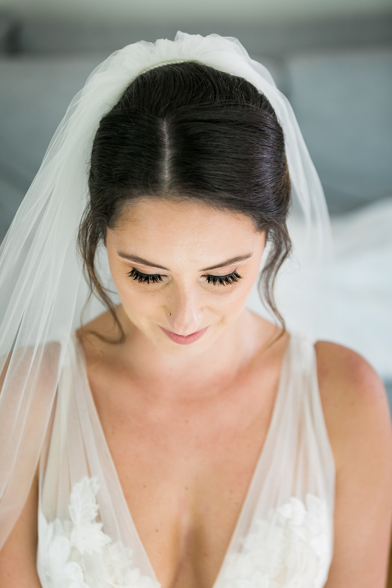 Overhead photo of the bride with her wedding make-up